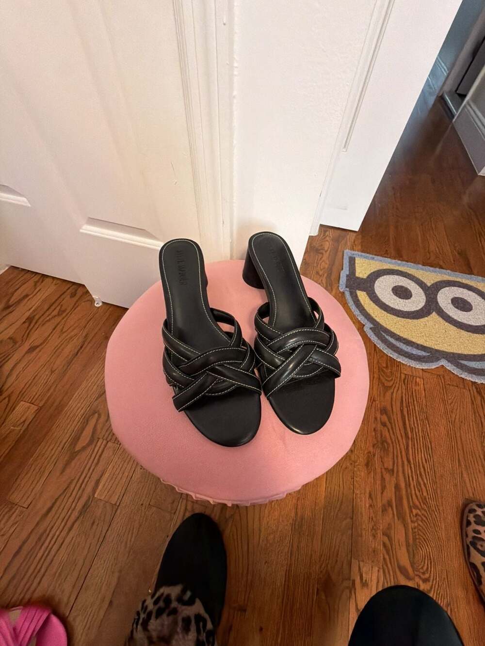 Steve Madden Marano/Mara1251 Black Braided Strap Block Heel Mule Sandals